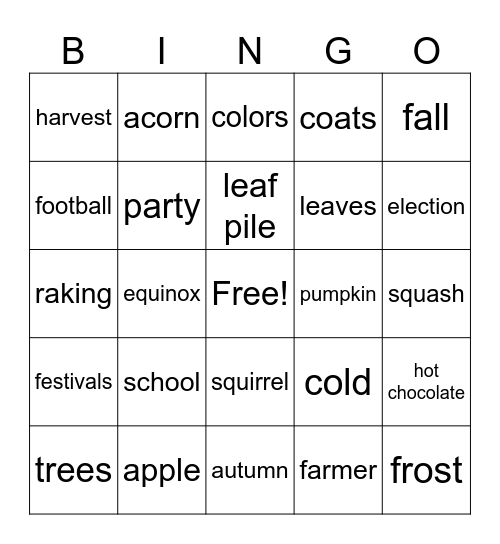 Fall Bingo Card