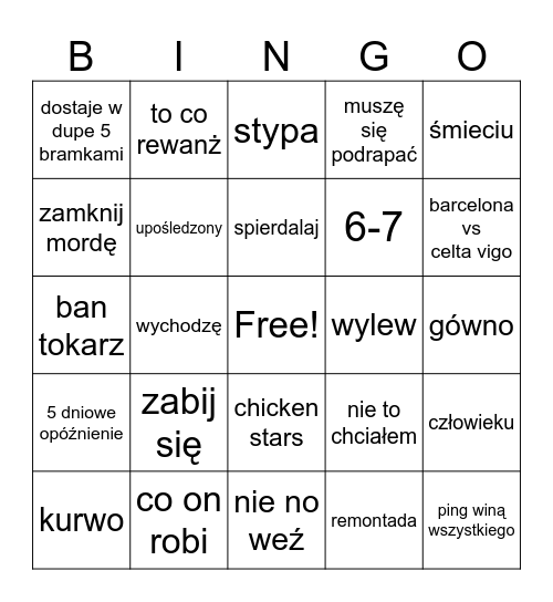 chujów sto Bingo Card