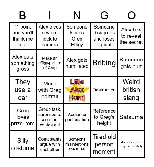 Taskmaster Bingo Card