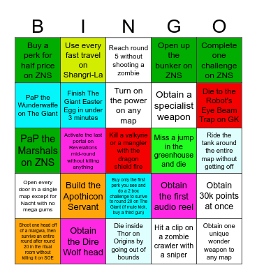 Bo3 Zombies Bingo Card