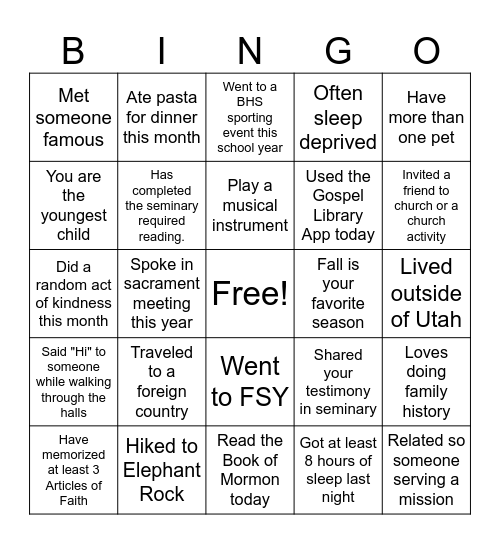 Untitled Bingo Card