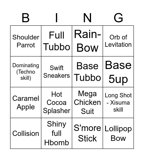 Blue's MCC TCG card wishlist Bingo Card