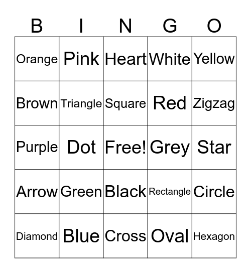 Colors and Shapes  Bingo Card
