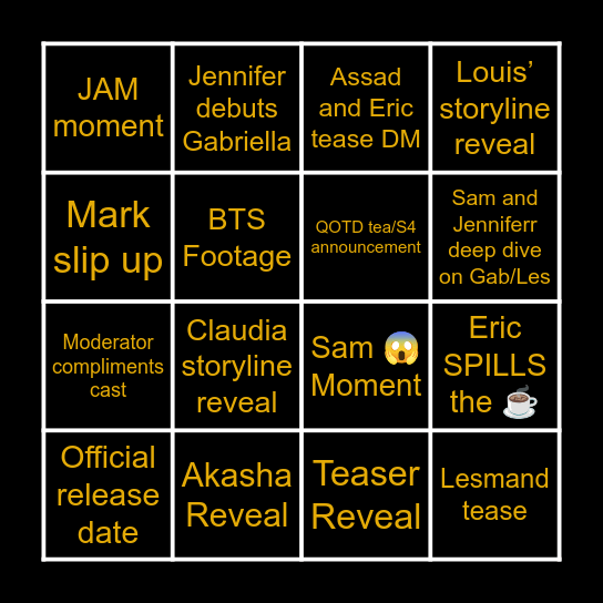 NYCC The Vampire Lestat Bingo Card