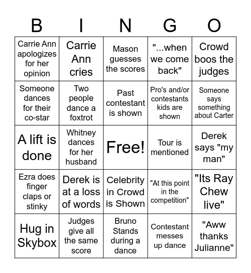 Dedication Night! Bingo Card