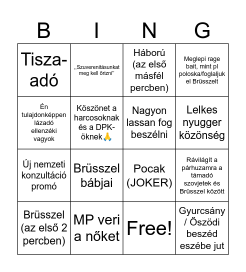 Miniszterelnöki okt. 23. beszéd ‘25 Bingo Card