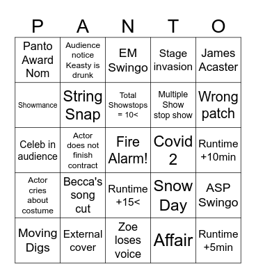 PANTO Bingo Card