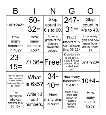 Number bingo Card