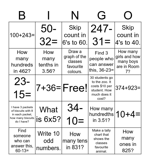 Number bingo Card