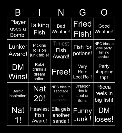 Fishing Dreams: Session 17 Bingo Card