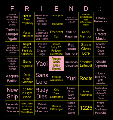 DELTARUNE Chapter 5 Bingo Card