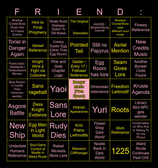 DELTARUNE Chapter 5 Bingo Card