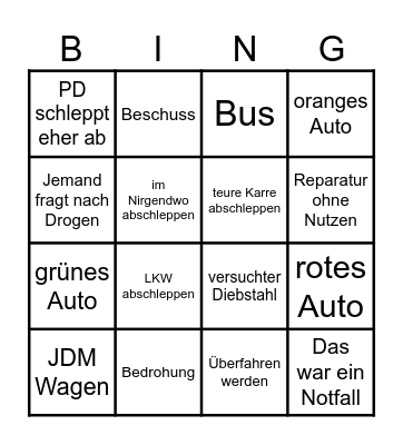 Abschlepp-Bingo Card