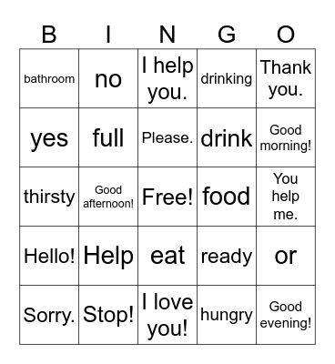 Basic Signs Bingo Card