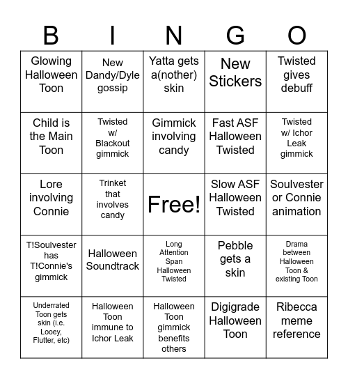 Dandy's World Halloween Prediction BINGO Card