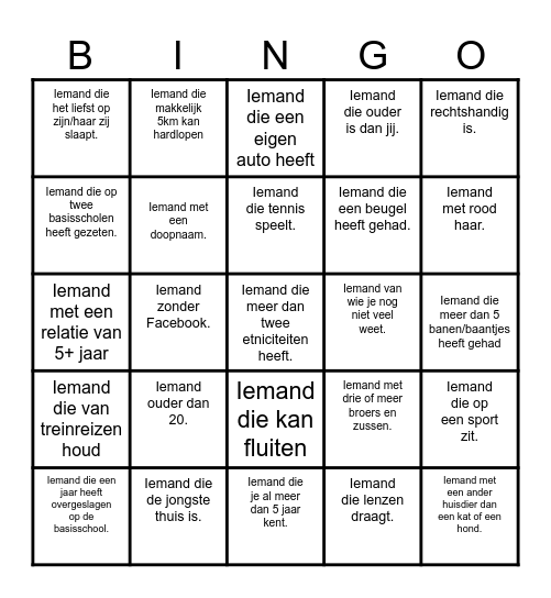 Mensenbingo Card