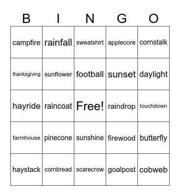 Autumn Compound Words Bingo Card