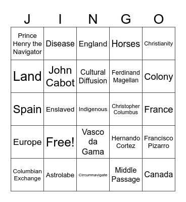 Age of Discovery Jingo Bingo Card