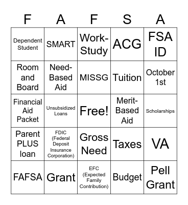 FAFSA Bingo Card
