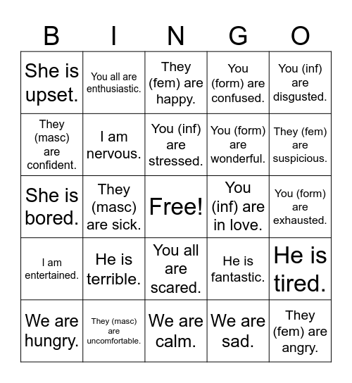 Lotería: ¿Cómo estás? Bingo Card