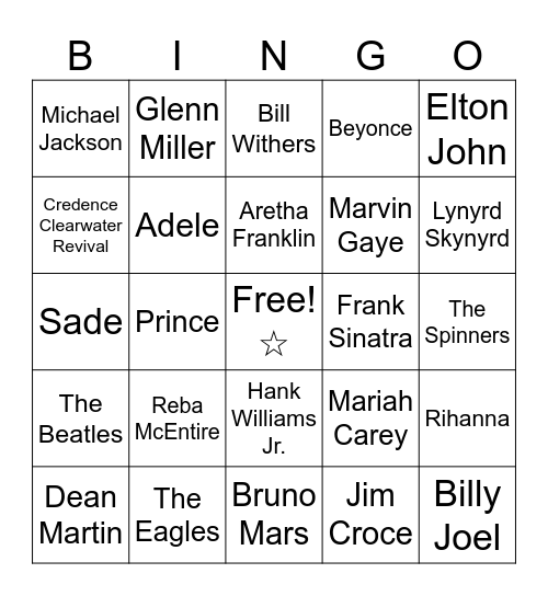 Music Bingo Card