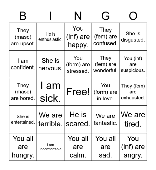 Lotería: ¿Cómo estás? Bingo Card