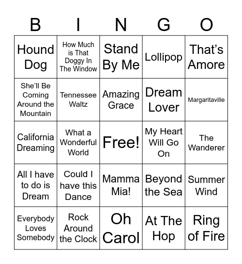 Musical Bingo! Bingo Card