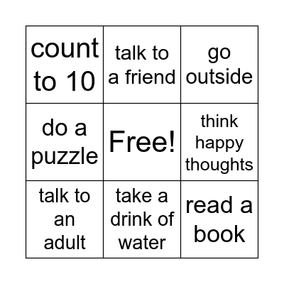 Coping Skills Bingo Card