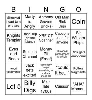 Curse of Oak Island Bingo Card