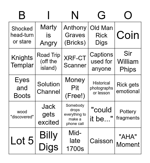 Curse of Oak Island Bingo Card