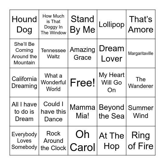 Musical Bingo! Bingo Card