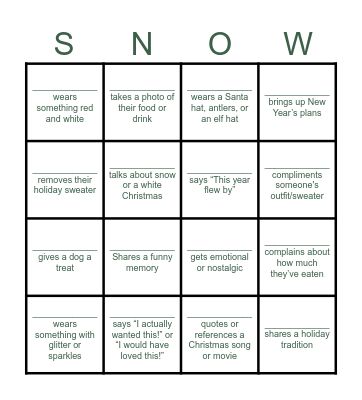 Let It Snow! Bingo Card