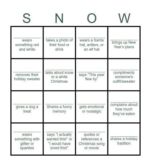 Let It Snow! Bingo Card