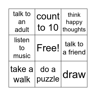 Coping Skills Bingo Card