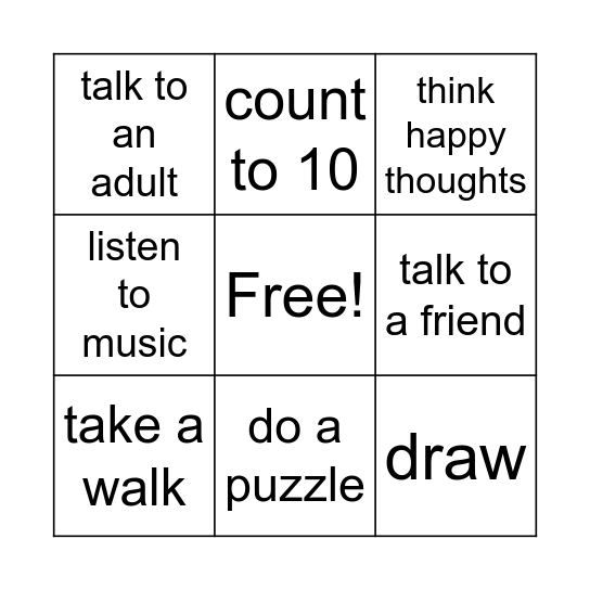 Coping Skills Bingo Card