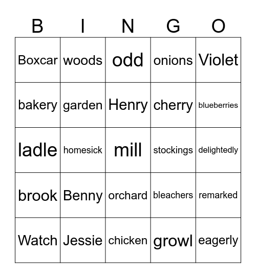 Boxcar Children Bingo Card