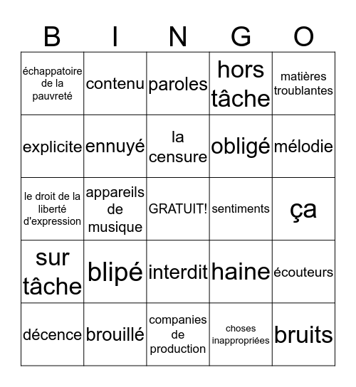 BINGO DE MUSIQUE Bingo Card