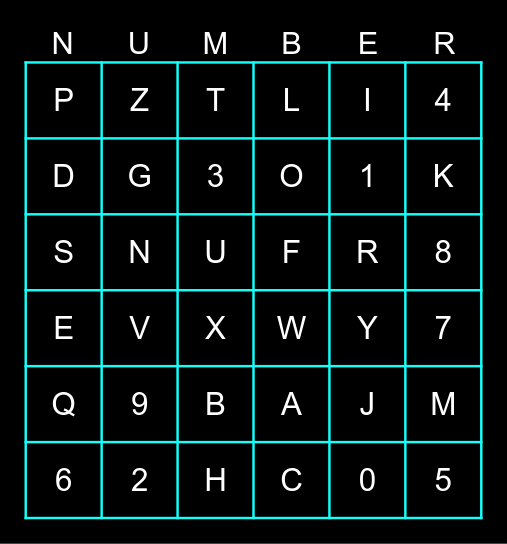Letters and Numbers Bingo Card