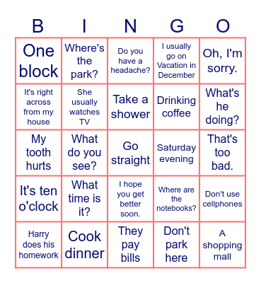 Bingo English Level 1&2 Bingo Card
