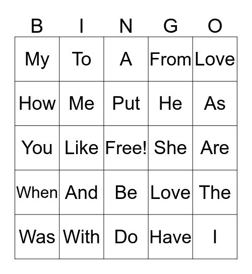 Red Word Bingo Card