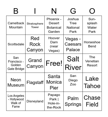 Travel Bingo Card