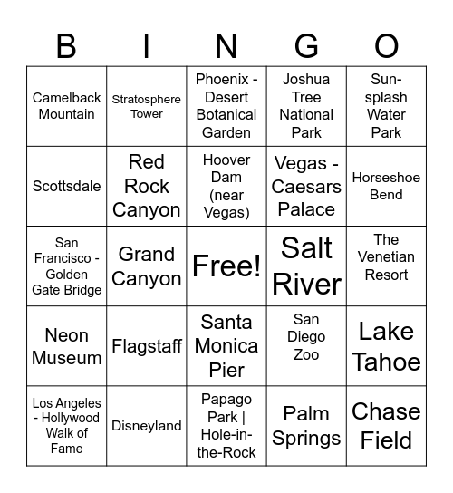 Travel Bingo Card