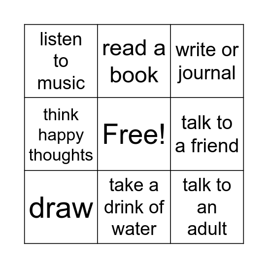 Coping Skills Bingo Card