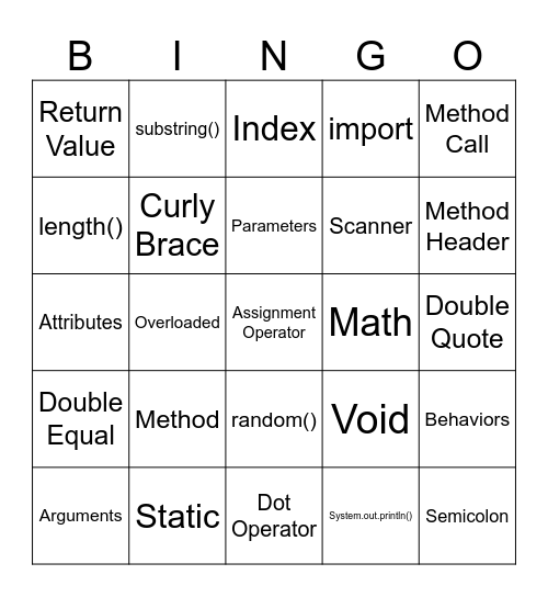 Round 2 Bingo Card