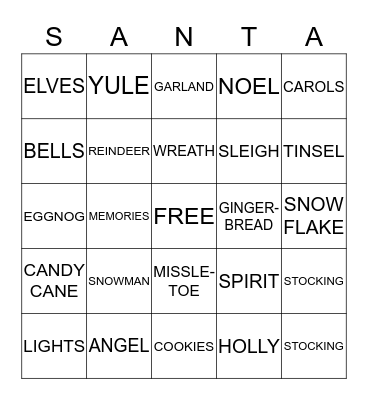 Rehab/TCC Christmas Bingo Card