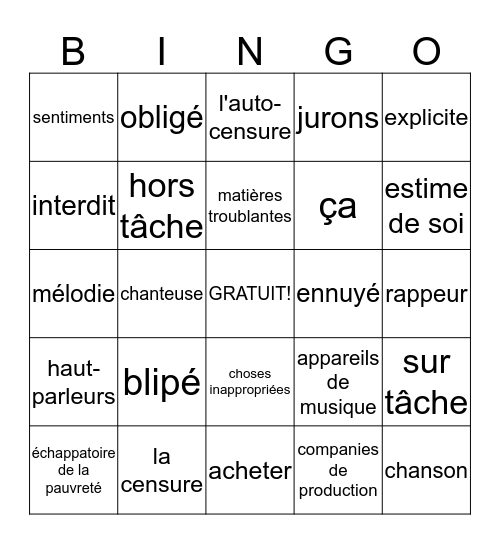 BINGO DE MUSIQUE Bingo Card