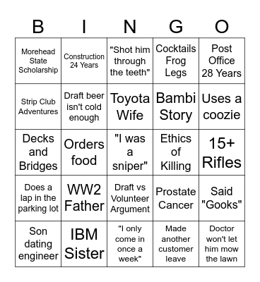 Sniper Will Bingo Card