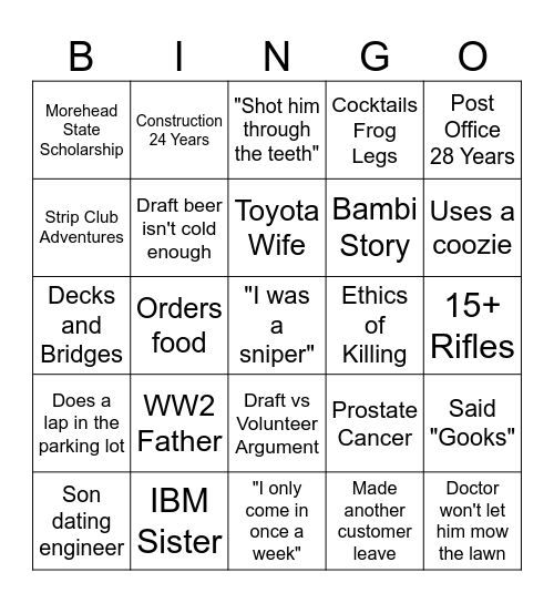 Sniper Will Bingo Card