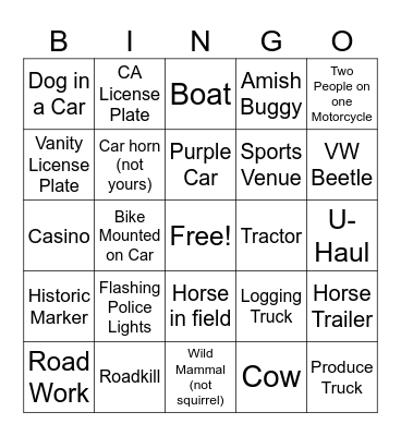 GETTYSBURG ROAD TRIP BINGO Card