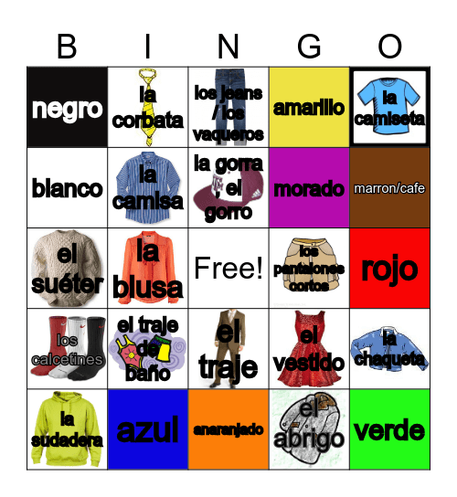 La ropa/ los colores Bingo Card
